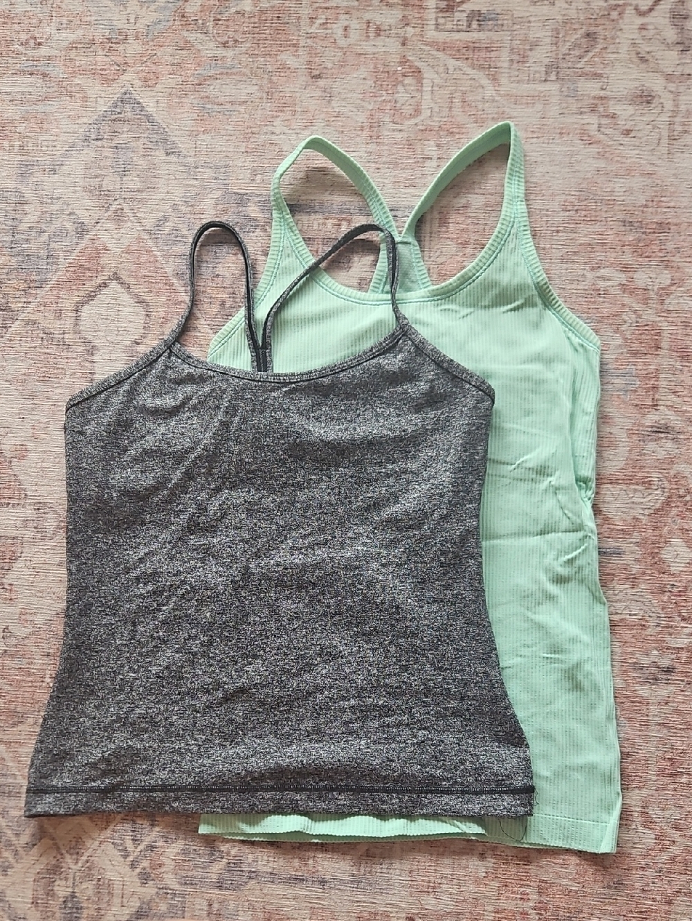 Lululemon Ribbed Mint and Heather Gray Y Tank Tops